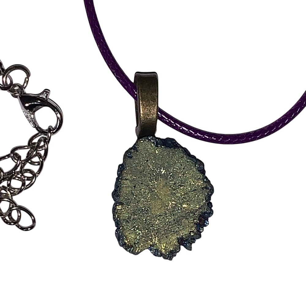 Chic Necklace with Green Pendant‎ on Purple Cord - Picture 2 of 2